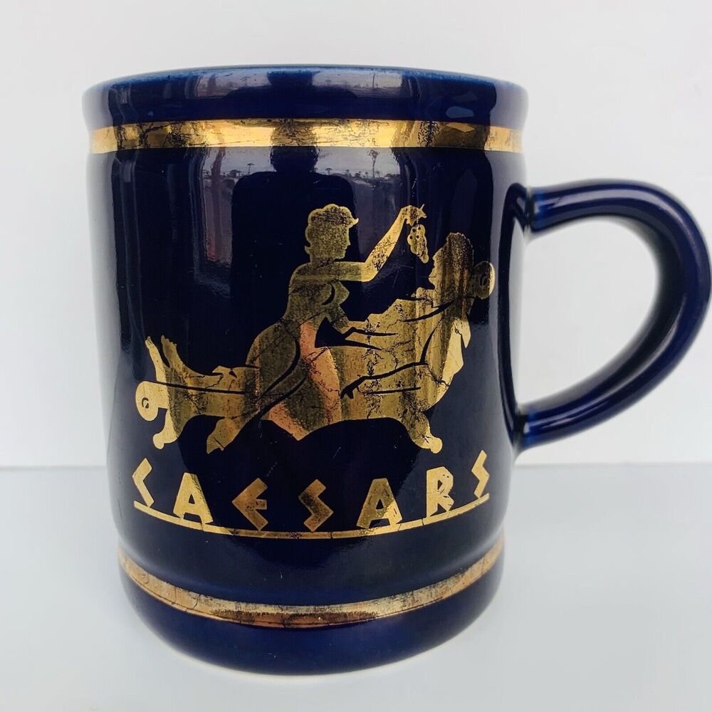 Vintage Caesars Palace Cobalt Blue & Gold Souvenir Coffee Tea Cup Mug